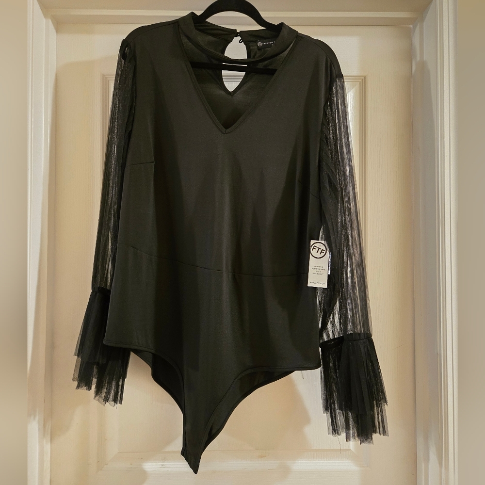 Black Mesh Sleeve Women's Top/bodysuit